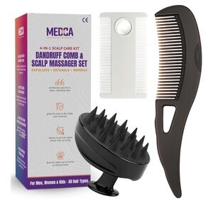 Black Dandruff Comb & Scalp Massager Set
